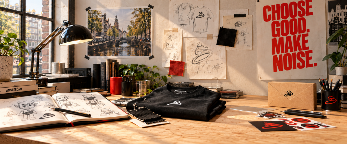 A creative studio with sketches, samples and Amsterdam inspiration.